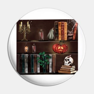 Halloween Bookshelf With Pumpkin Pin