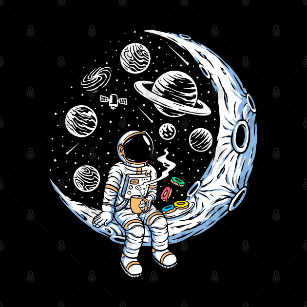 astronaut drinking coffee eating donuts by Mako Design 