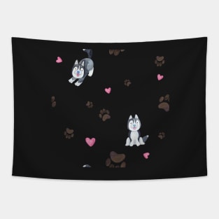 Cute Husky Paws and Hearts Pattern Tapestry