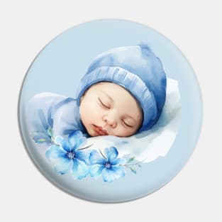 Newborn Baby Boy With  Flowers. Pin