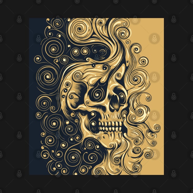 Human Skull Emblem Swirls Ornament colored Design by devaleta