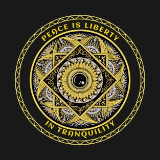 Peace is liberty in tranquility Yellow and Black Mandala art T-Shirt