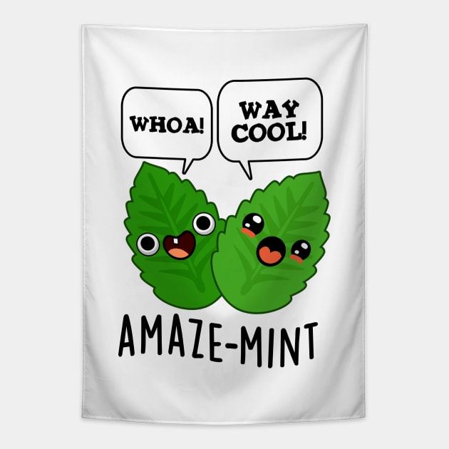 Amaze-mint Cute Mint Leaves Pun Tapestry by punnybone