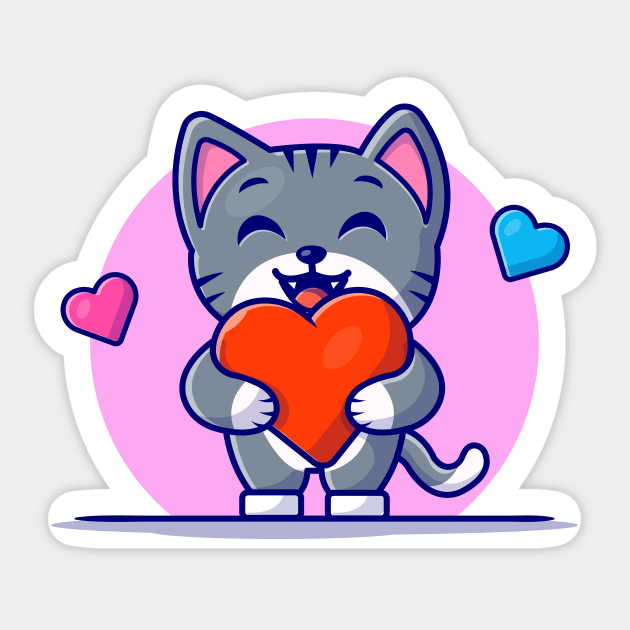 Cute Cat Love Cartoon Vector Icon Illustration - Love - Sticker