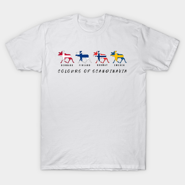 Colours of Scandinavia national flags elk silhouette - Moose - T-Shirt