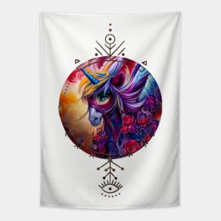 Wonderful colorful unicorn with flowers Tapestry