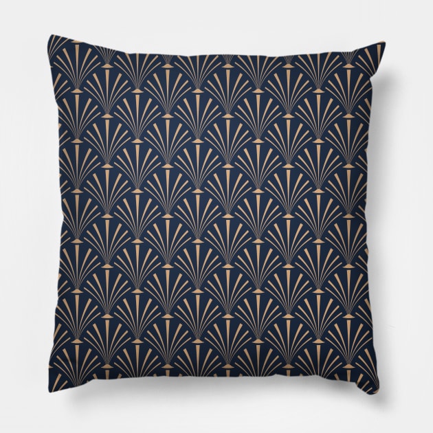 Art Deco Palm Pattern in Midnight Blue Pillow by B A Y S T A L T