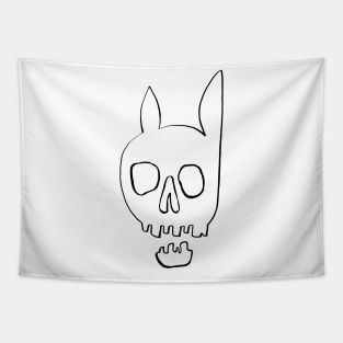 Hand-drawn black skull with ears Tapestry