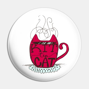 Kitty Cat - Tea Lover Lettering Art - Visual Pun - Mug - Red and Light Green Pin