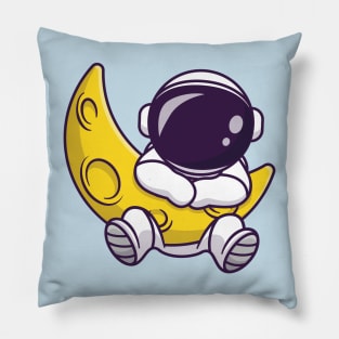 Cute Astronaut With Sickle Moon Cartoon Pillow