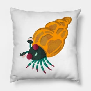 Happy Little Hermit Crab on Green Background Pillow