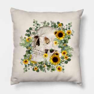 Skull and sunflowers, sugar skull and flowers Pillow