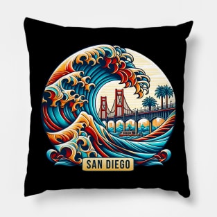 San Diego Waves With Bridge Pillow