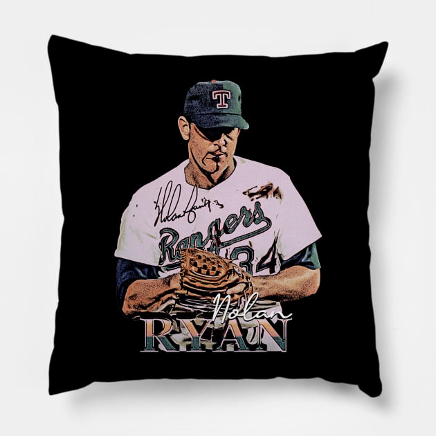 Nolan Ryan Bloody Lip Vintage Pillow by jawiqonata