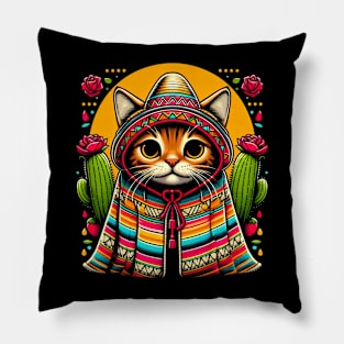 Cinco De Mayo Funny Mexican Cat Sombrero Poncho Men Women Pillow