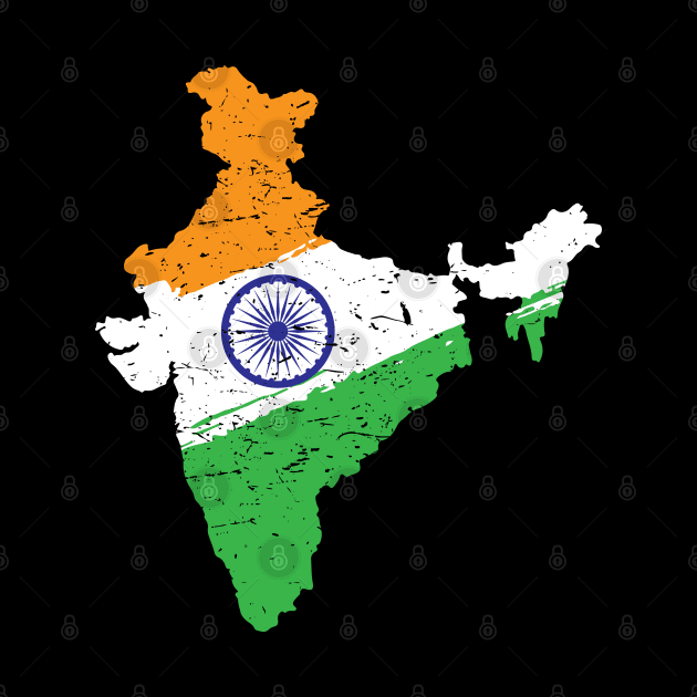 Map of India in Tricolor with Ashoka Chakra Desi Indian by alltheprints