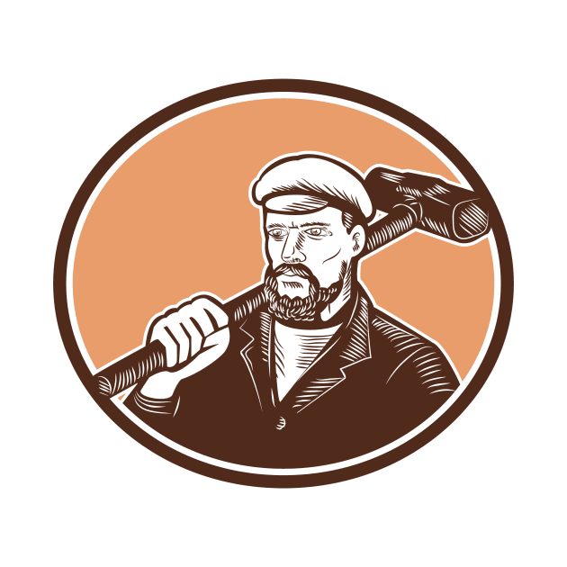 Blacksmith Holding Sledgehammer Woodcut by retrovectors