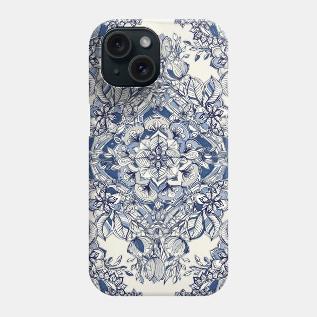 Floral Diamond Doodle in Dark Blue and Cream Phone Case by micklyn