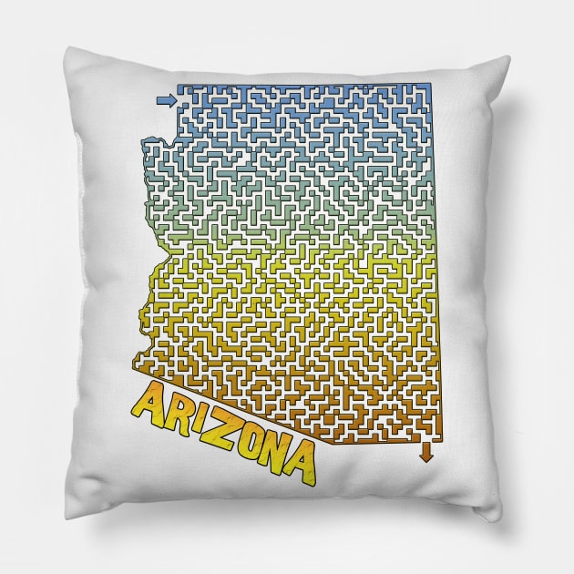 Arizona State Outline Desert Themed Maze & Labyrinth Pillow by gorff