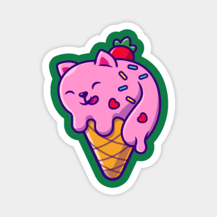 Cute Cat Ice Cream Cone Cartoon Magnet