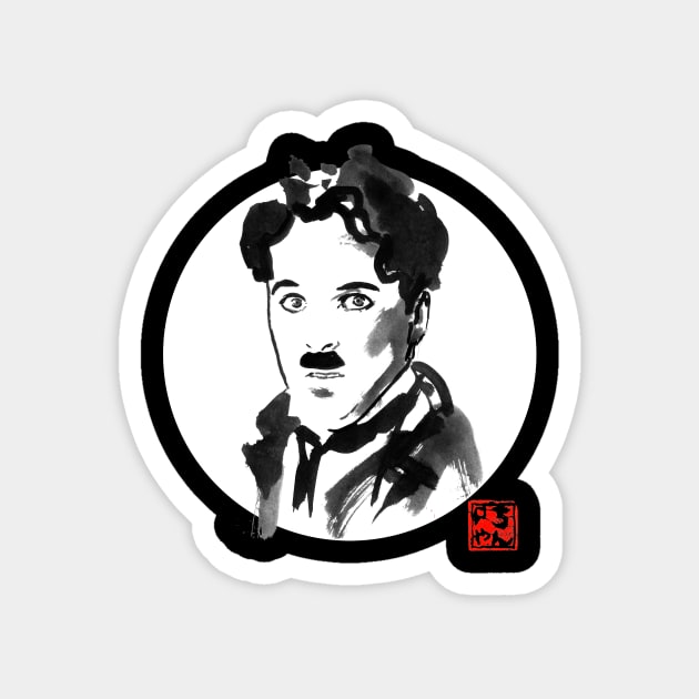 charlie chaplin on white round Magnet by pechane