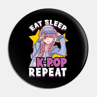 Cute & Funny Eat Sleep K-Pop Repeat Korean Music Pin