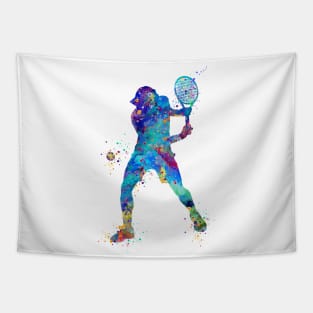 Tennis Boy Player Backhand Watercolor Silhouette Tapestry