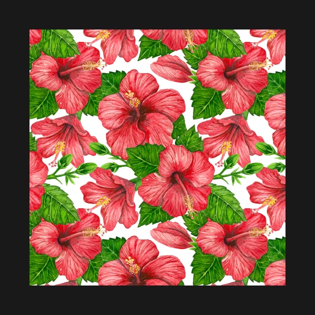 Red hibiscus watercolor pattern by katerinamk