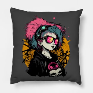 Anime Emo Nu Goth Girl Color Splash Pillow