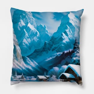 Winter Cabin by a Frozen Lake Pillow