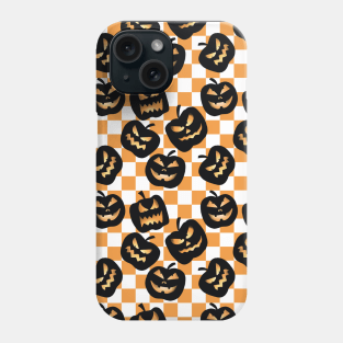 Halloween pumpkins on an orange Checkerboard pattern Phone Case