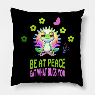 Yoga Frog "Be at Peace, Eat what Bugs You" Pillow