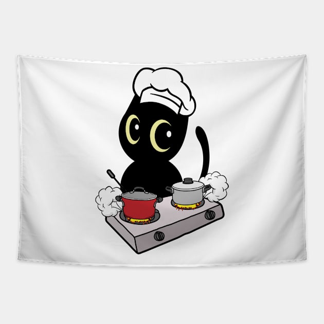 Funny black Cat is cooking Tapestry by Pet Station