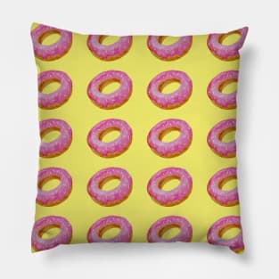 Watercolor donuts pattern - pink and yellow background Pillow