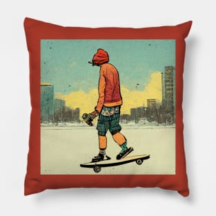 Skateboarder wearing all the right gear in the city. Pillow