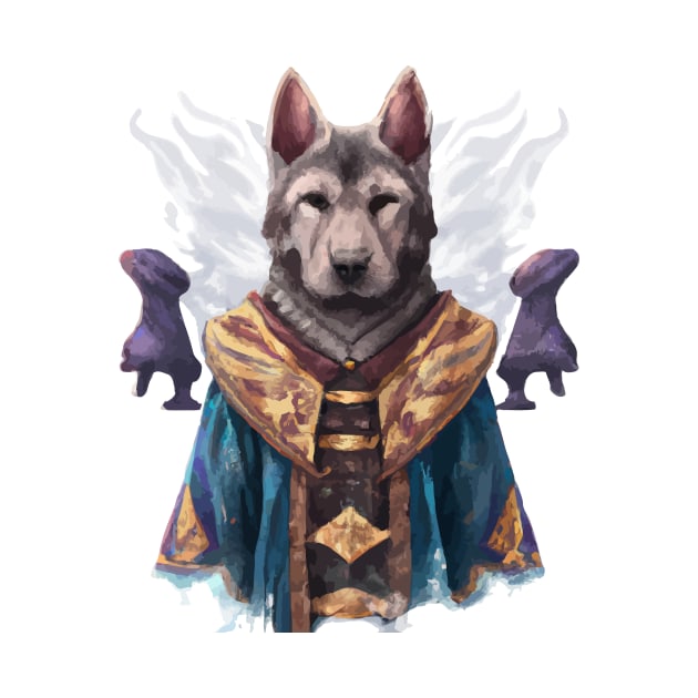 Cool Akbash Shaman Mage Dog Stencil Watercolor Artwork Design by Furrban