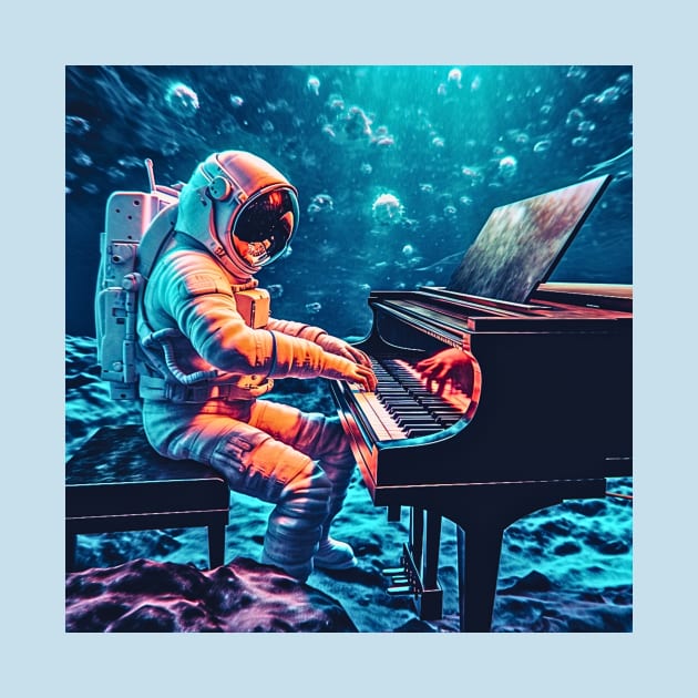 Astronaut Playing Piano Symphony on a Water Planet (Color Version), Cosmic Crescendo by Nebula Nexus