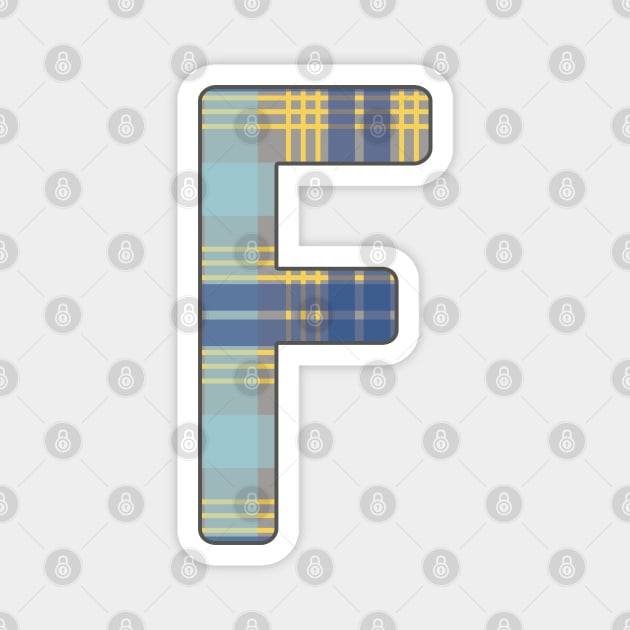 Monogram Letter F, Blue, Yellow and Grey Scottish Tartan Style Typography Design Magnet by MacPean