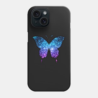 Teal and Purple Ombre Faux Glitter Butterfly Phone Case