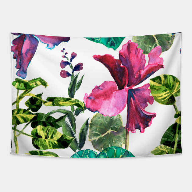 Seamless tropical flower Tapestry by Olga Berlet