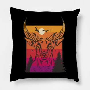 Cool deer sunset in the forest Pillow