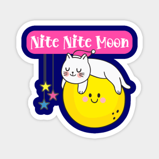 Nite Nite Moon Sleeping Cat on Moon Magnet