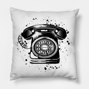 Black and white retro telephone Pillow