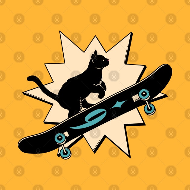 Cool Skater Black Cat in yellow by The Charcoal Cat Co.