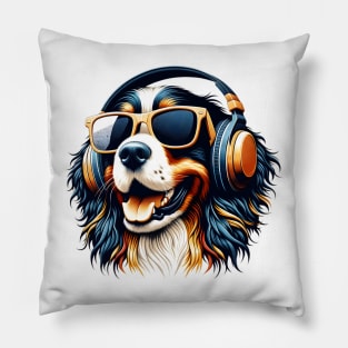 American Water Spaniel Smiling DJ: Euphonic Waves, Joyful Gaze Pillow