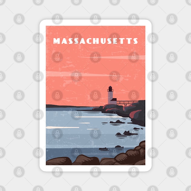 Massachusetts, USA.Retro travel poster Magnet by GreekTavern