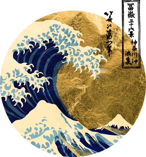 Golden Great Wave off Kanagawa Kids T-Shirt by GreekTavern