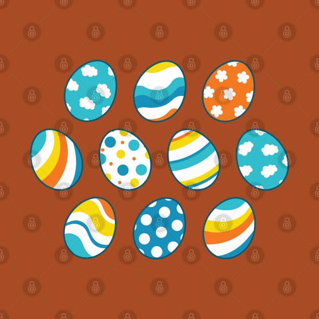 Egg Pattern | Blue Yellow Orange | Stripes Clouds Flowers Dots | Brown by Wintre2