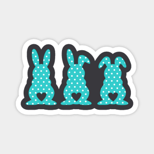 Three Easter Bunnies with Heart Shaped Tails Blue Polkadots Magnet