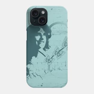 Female Silhouette Soprano Opera Singer, Music, Handwritten Scales, Butterflies and Hearts in Teal Phone Case